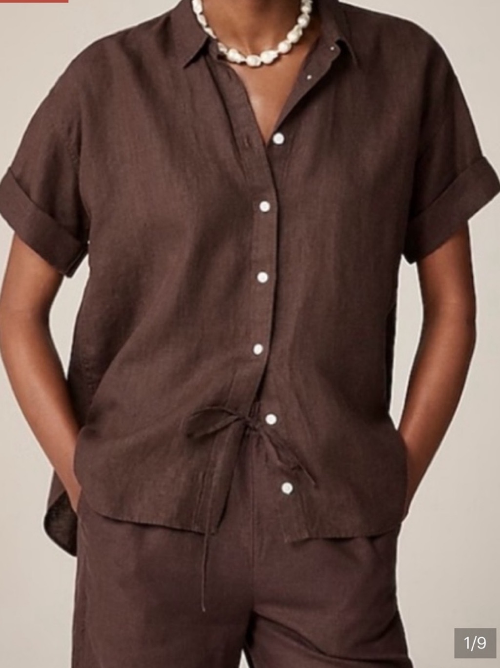 100% Lino | Brown Button Down Short Sleeve Shirt Linen Sz L